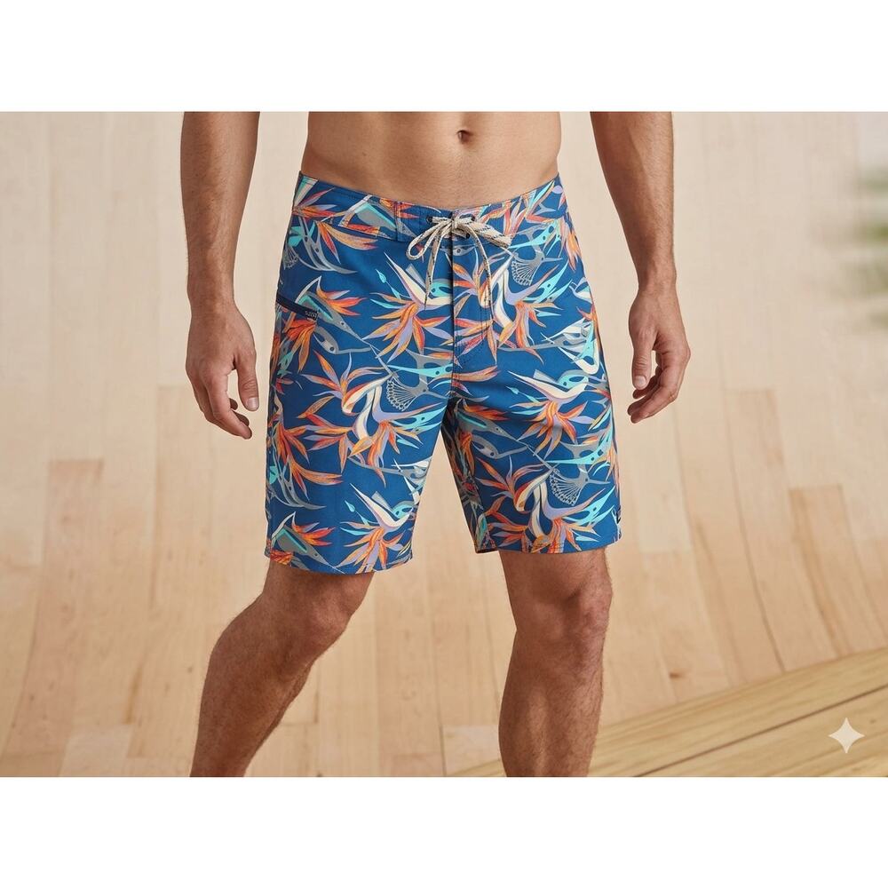 Patagonia Printed Wavefarer Board Shorts - Size 34 - Blue Orange